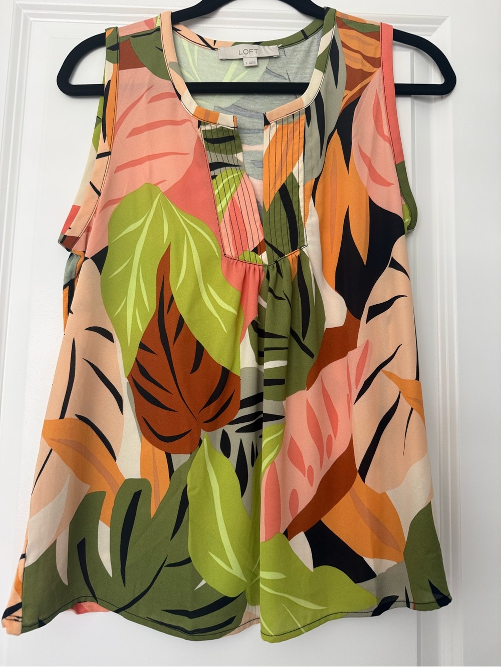 LOFT Tropical Leaf Print Sleeveless Blouse - Green, Pink, Orange, Black